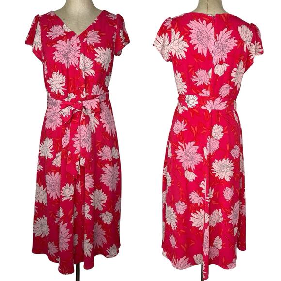 Talbots Floral Hot Pink Fit and Flare Midi Dress Size 4, Summer, Spring, casual. - Picture 1 of 7